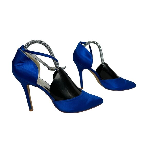 Elegant Park Blue Pointed-Toe High Heels Ankle Strap 3.5-Inch Stiletto Womens 8 - Picture 5 of 10